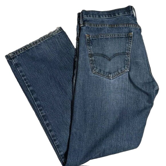 Levi's Jeans Men 36x30 Vintage 527 Blue Denim Dark Wash Frayed Hem Bootcut - Picture 3 of 16